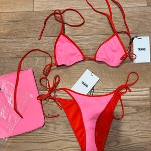 TRIANGL Pink & Red Reversible Triangle Bikini NWT